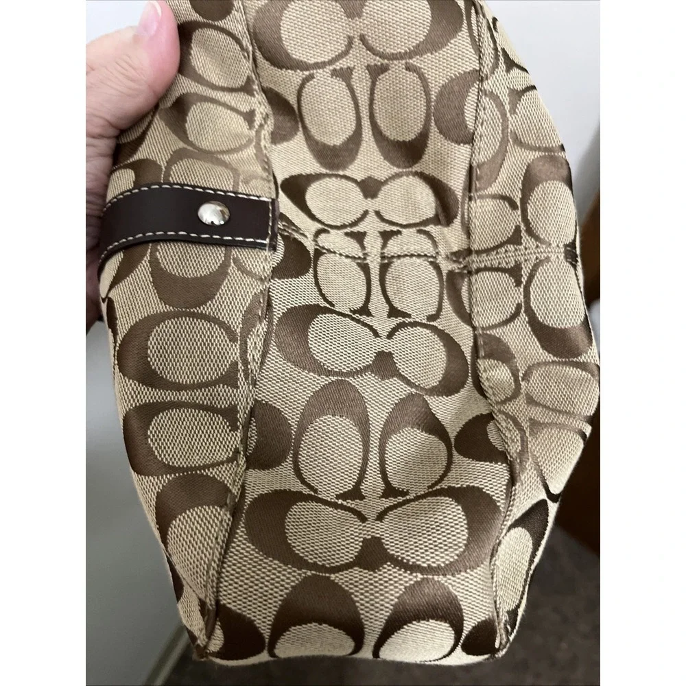 Coach Shoulder Bag Xbody Signature Chelsea Khaki Brown Jacquard Leather Silver
